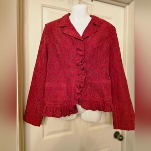 Elegant Red Ruffled Women's Blazer